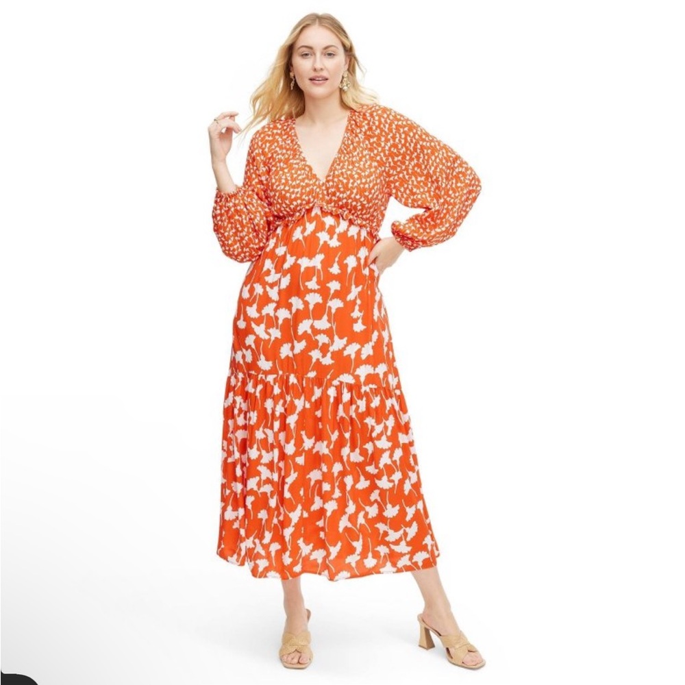 Women's V-Neck Ginkgo Cherry Tomato
Maxi Dress - DVF for Target L
